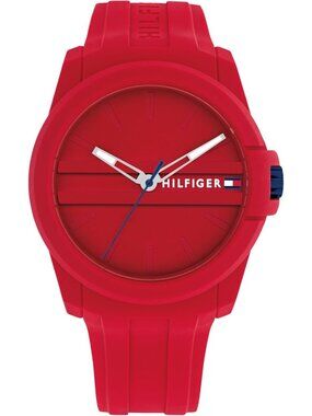 Men's Red Quartz Casual Sport Style Silicone Strap Water-Resistant Wrist Watch